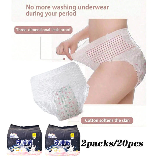 20Pcs=2packs Disposable Menstrual Pants Women Sanitary Pad Plus Size Period Panties Leakproof Menstrual Sleeping Pants.