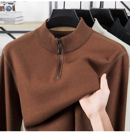 High Quality Velvet Thickening Sweater Bottoming Shirt, Men's Half Zip Pullover, Casual Loose New Warm T-shirt, Knitwear.