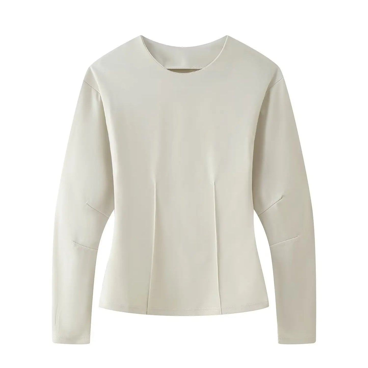 2025 Spring New Women's Two Piece Pant Set Fashion Long Sleeve O-neck Pleated Top Double-Sided Fabric Office Top Casual Pants