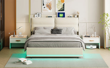 Lazyspace gepolstertes Doppelbett mit LED-Licht, Bettgestell 160 x 200 cm, Druckbett mit Lattenrost aus Holz, ohne Matratze