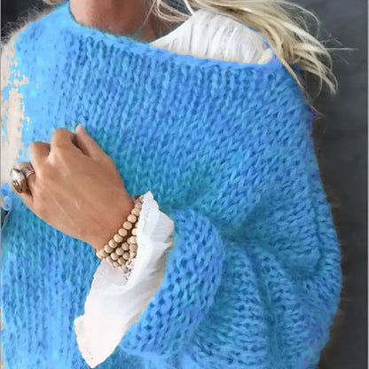 Frauen Pullover Gestrickte Lose Feste Pullover Regelmäßige Volle Hülse Dicke Splice Jumper Rundhals Casual Top 2023 Herbst Winter.
