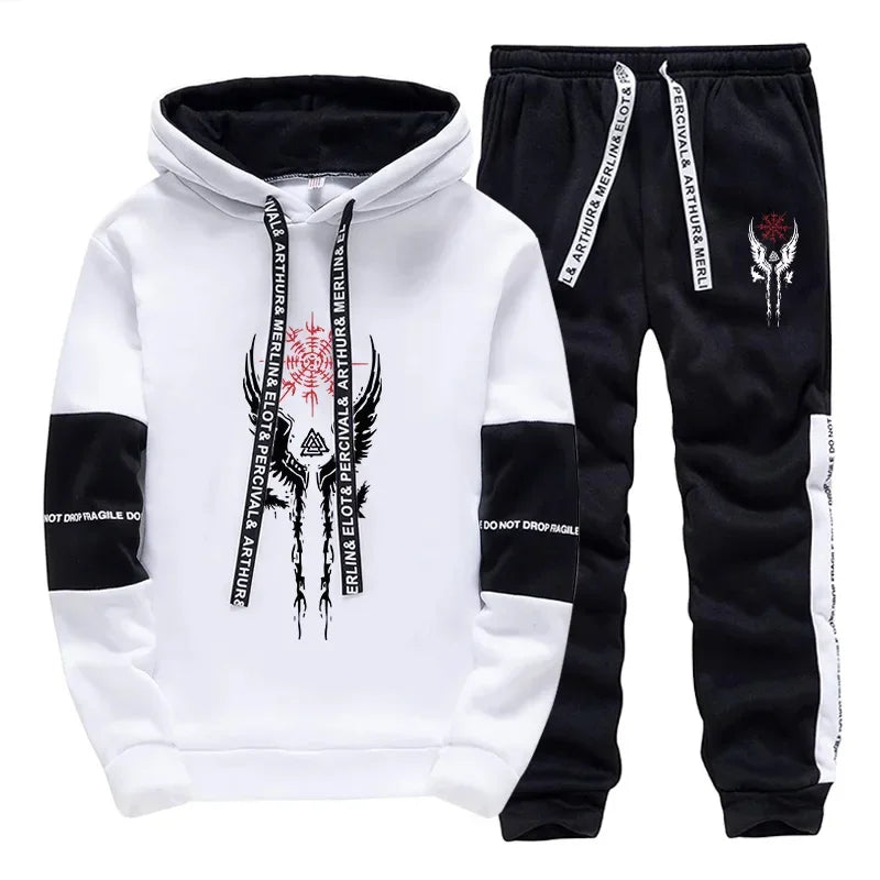 Mens Tracksuit Printed Casual Sweatshirts Sweatpants Single Piece Versatile Hoodie Pants Gym Sports Jogging Mens Clothing 2025.
