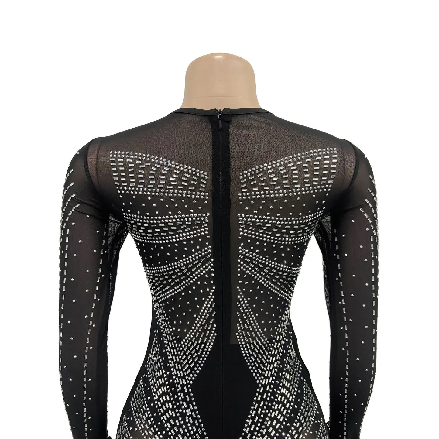 XIZOU Frauen Mesh Patchwork Diamanten Heißer Strass Bodenlangen Bodycon Meerjungfrau Maxi Kleid Sexy Party Abend Vestidos 2024.