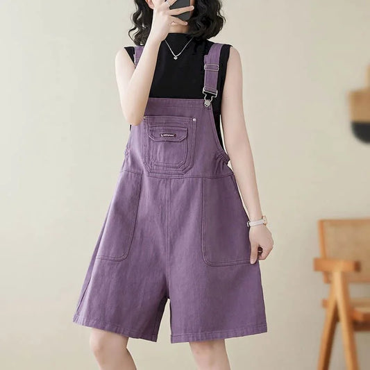 Denim Jumpsuits for Women Vintage Korean Style One Piece Outfit Casual Loose Rompers Wide Leg Jeans Summer New Women Clothing.