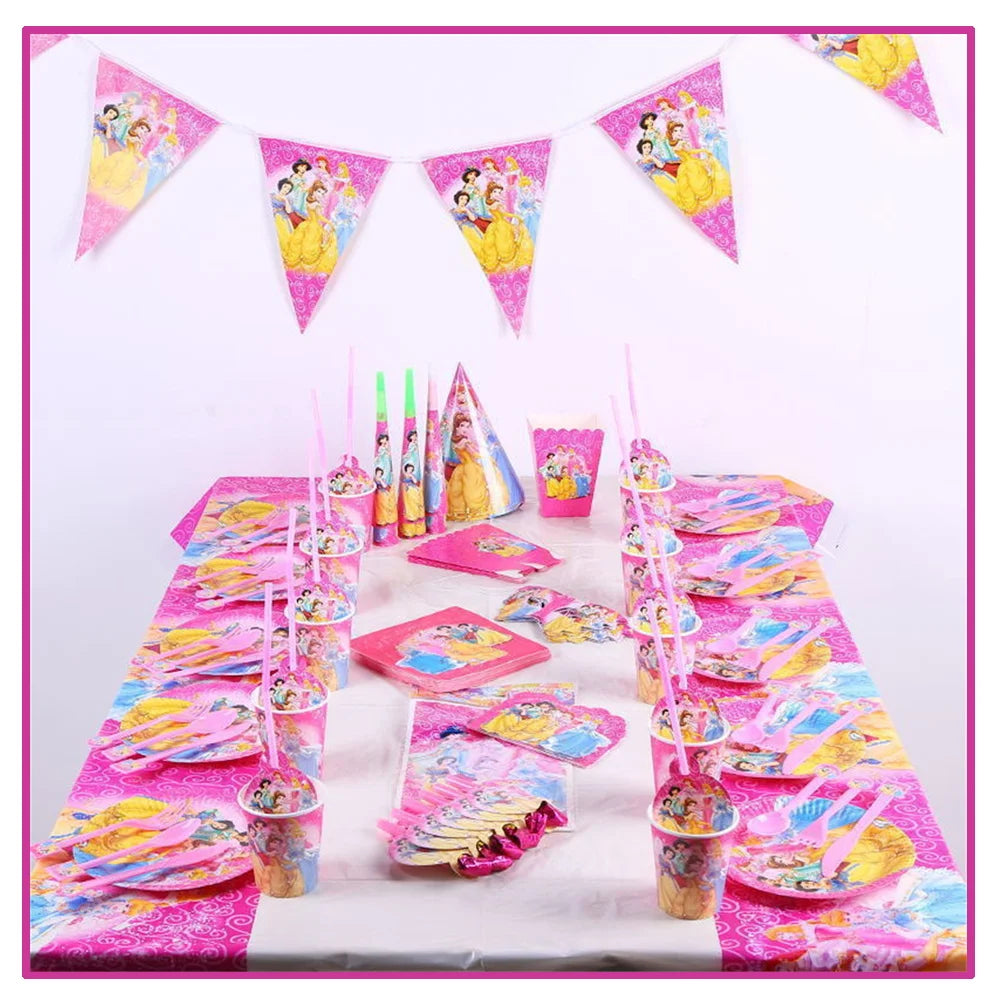 Disney Prinzessin Geburtstag Party Dekorationen Mädchen Kind Deco Disney Prinzessin Geburtstag Teller Servietten Tassen Geschirr Liefert Setup.