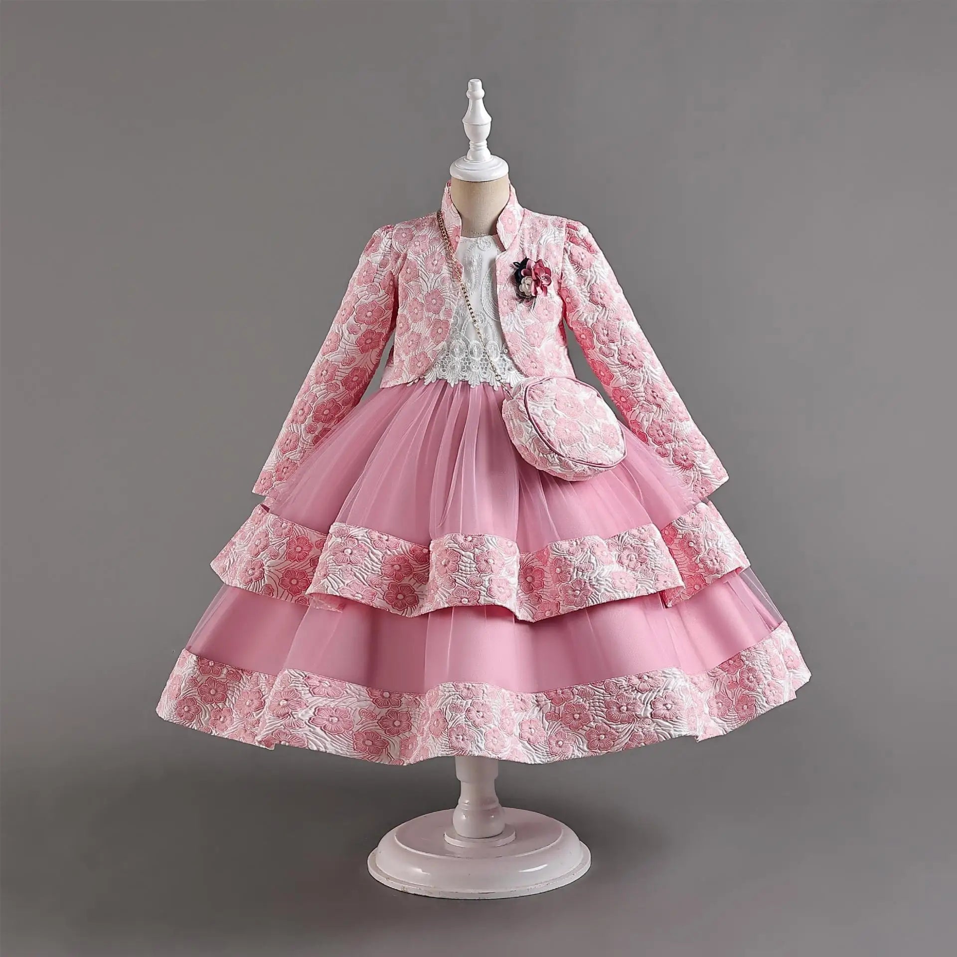 Neues Mädchenkleid, zweiteiliges Set, 3–10 Jahre alt, wunderschönes Weihnachts-Performance-Kleid, Herbst-Party-Abschlussballkleid für Mädchen.