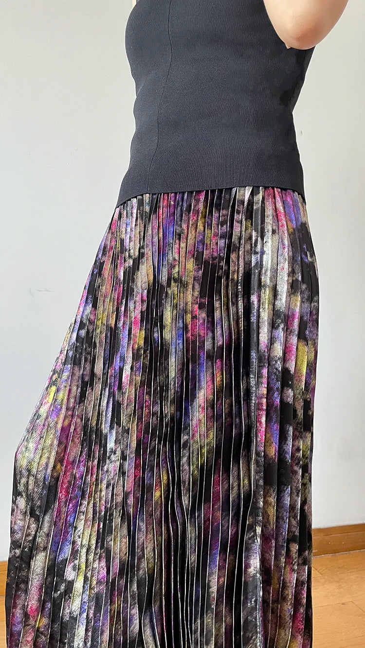 Polished Luster Lurex Midi Skirt Women's Shiny Metallic Luxury Pleated Skirt 2025 New In Boutique Clothing.