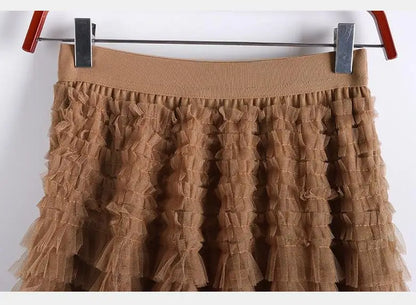 Chamliforve Women Tulle Mesh Skirt Elegant Elastic Waist Fairy Long A-line Tutu Skirt for Spring Summer Long Cake Skirt