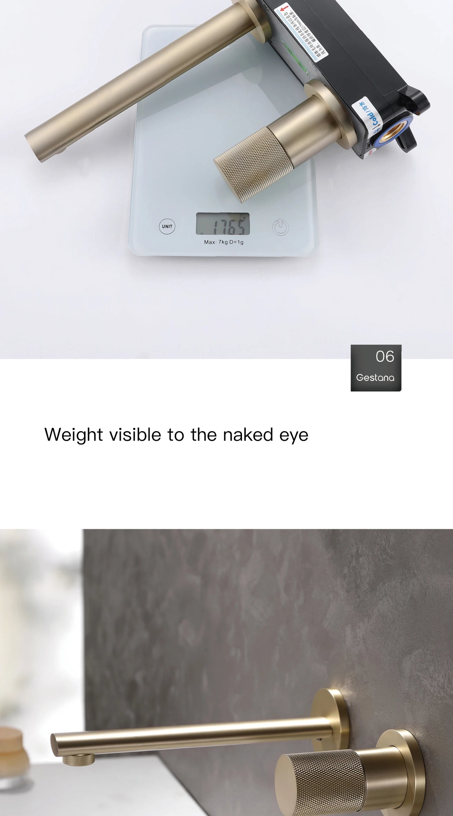 Luxury brushed gold brass wall mounted adjustable water volume bathroom faucet Embedded design for hot and cold water basin Tap