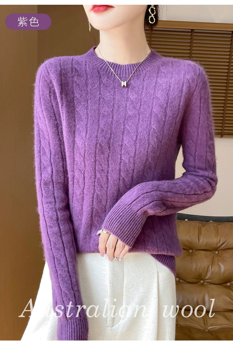 Frauen 100% Merino Wolle Verdickung Pullover Oansatz Gestrickte Twisted Pullover Herbst Winter Kaschmir Langarm Kleidung Basis Tops
