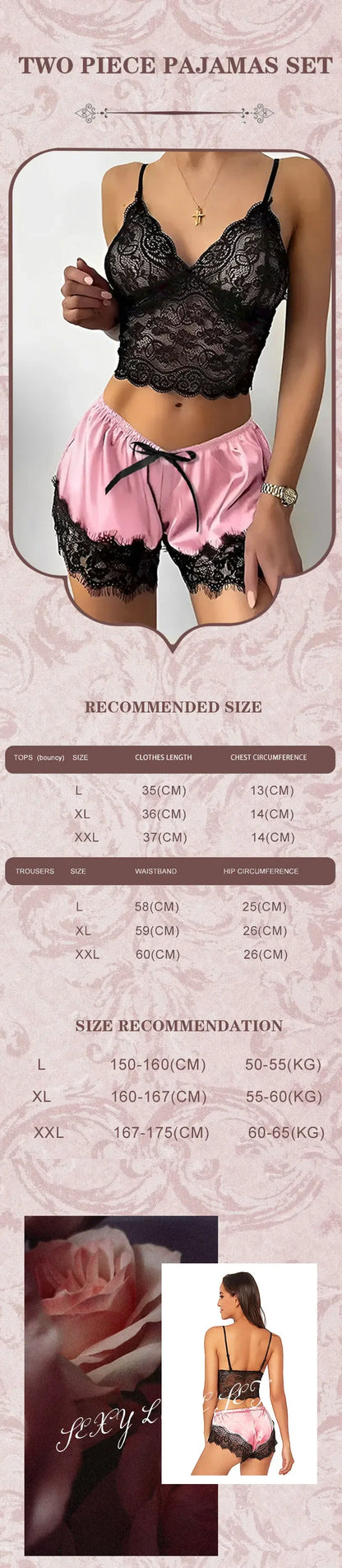 Sommer 2Pcs frauen Neue Sexy Spitze Sehen-Durch Pyjamas Schwarz Rosa Nette Kleidung Atmungsaktivem Hosenträger Shorts set.