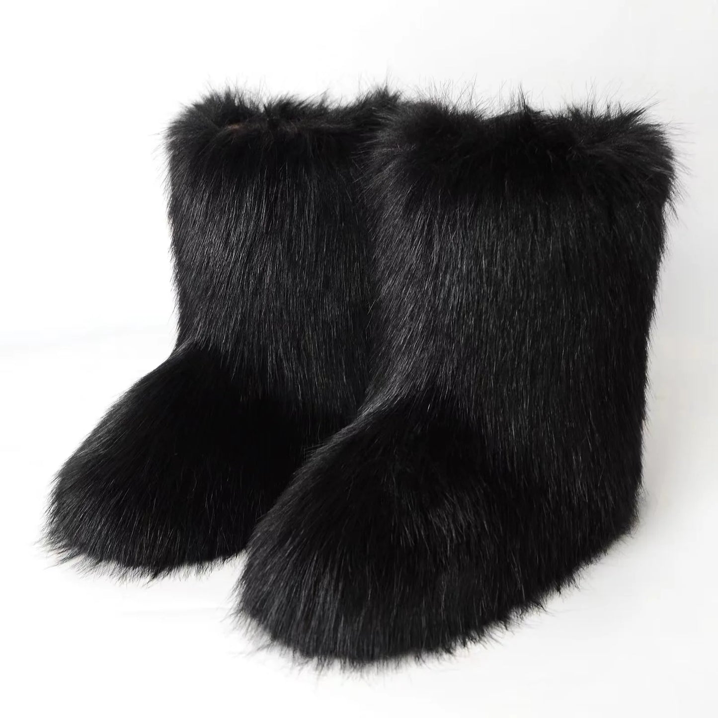 Y2K Fluffy Mid-calf Boots Winter Women Fashion Snow Boots Warm Cotton Shoes.