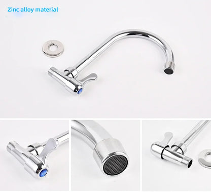 Kitchen Stainless Steel Faucet Wall Mounted Rotate Single Cold Water Sink Tap Household Kitchen Universal Faucet
