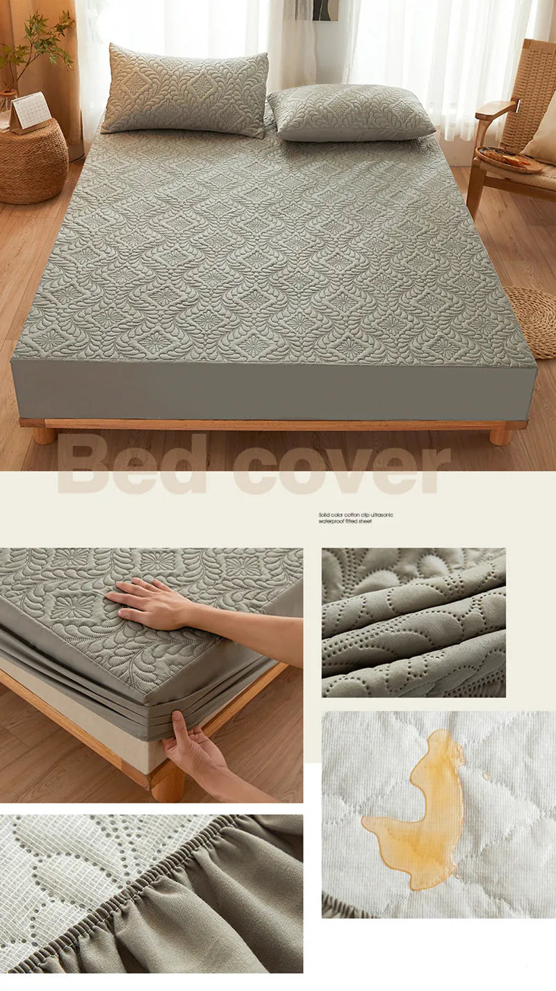Quilted Waterproof Mattress Protector Cover Elastic Fitted Sheet Style Double Bed Protection Pad Twin Queen King 140 160x200cm.