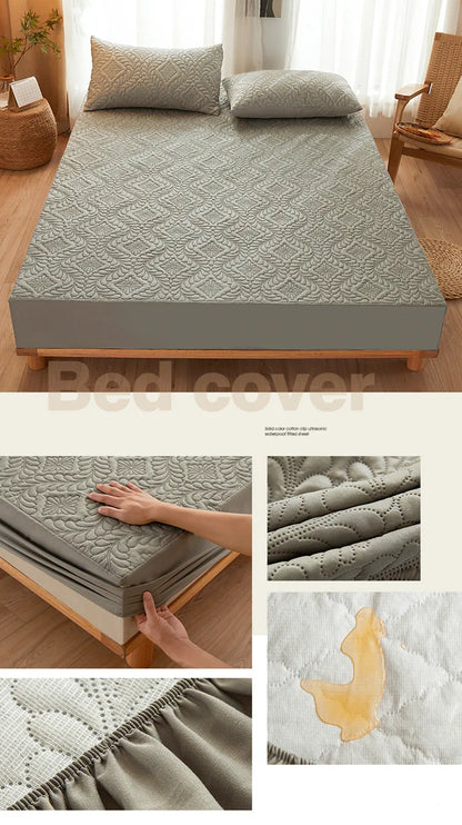 Quilted Waterproof Mattress Protector Cover Elastic Fitted Sheet Style Double Bed Protection Pad Twin Queen King 140 160x200cm.