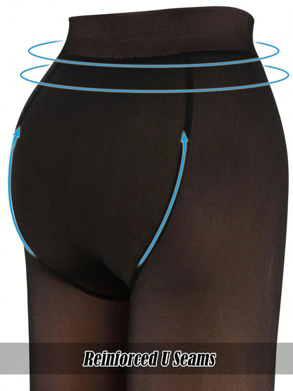 Luxtrada Womens Plus Size Thick Winter Tummy Control Fleece Lined Sheer Tights Fake Translucent Warm Leggings Thermal Opaque