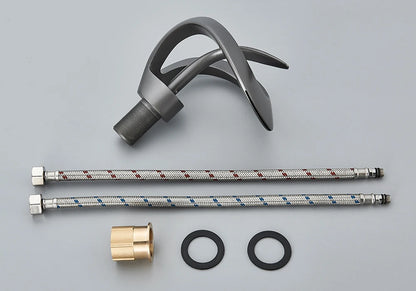 Rozin Luxury Black Basin Faucet Grey Bathroom Waterfall Mixer Tap Brass Deck Mount Modern Style Hot Cold Water Sink Mixer Crane