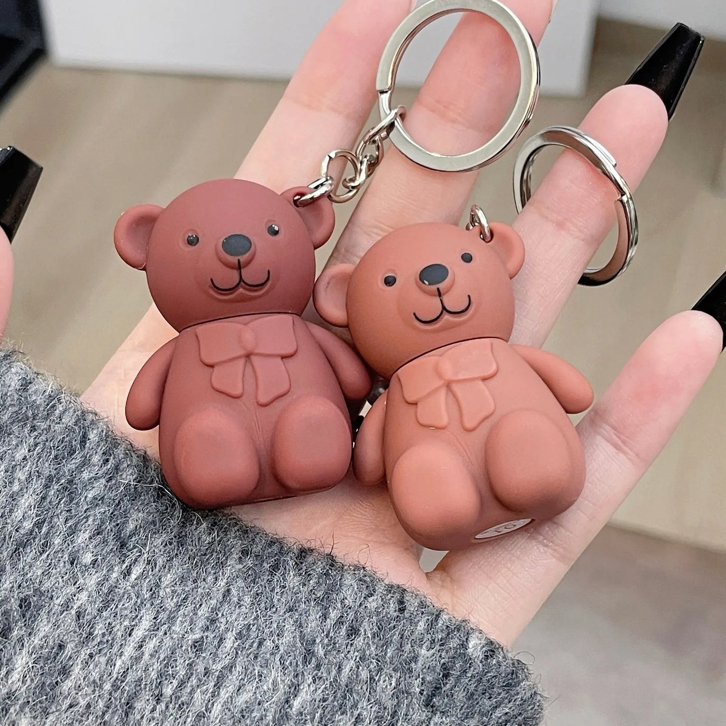 Cute Bear Keychain Matte Velvet Lip Gloss Mirror Brown Lipstick Waterproof Long Lasting Non-Stick Cup Lip Mud Korean Cosmetic.