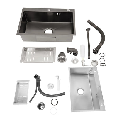 68 x 45 cm großes Waschbecken mit V-förmigem Abtropfkorb und Seifenspender, Anti-Überlauf-Küchenspüle, Edelstahlspüle