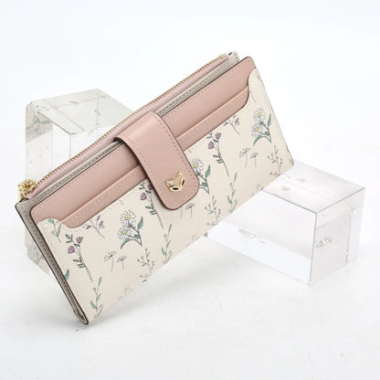 FOXER New Women's Long Wallet Fashion Multi-card Clutch Slot Card Holder Signature Versatile PU Floral Wallet Zipper Coin Purse