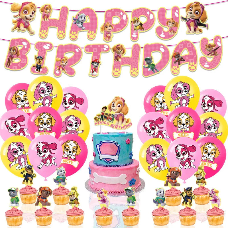Paw Patrol Rosa Geburtstag Skye Thema Party Dekorationen Geschirr Set Pappteller Tassen Servietten Für Kind Party Liefert Spielzeug Geschenke