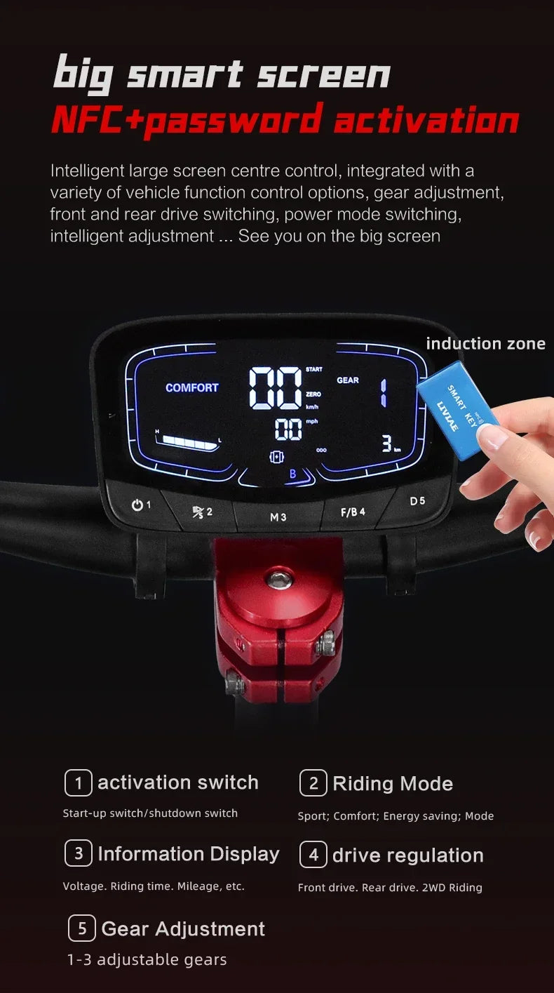 BOYUEDA S5 Electric Scooter 6000W Dual Motor 60V38Ah NFC Activation Scooters Electric 11" Off-Road Tire Bluetooth Connectivity.