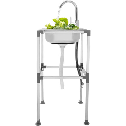 Küchenspüle, kommerzielles Waschbecken aus Edelstahl mit Warm-/Kaltwasserhahn und Wasserrohren, Küchenspüle für Zuhause, Restaurant, 42 x 37 x 75 cm