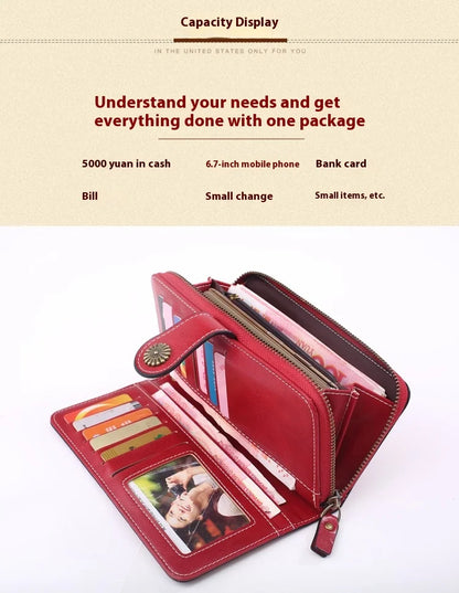 Fashionable new hollow out coin purse for women's oily leather phone bag, long zipper handbag,coin bag Triple fold ladies wallet