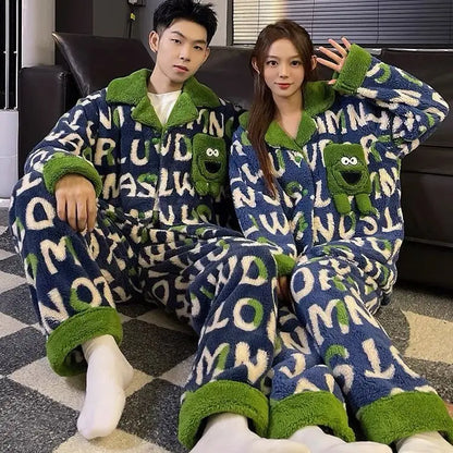 Winter Fleece-gefüttert Verdickte Korallen Fleece Pyjamas Für Männer Lange Plüsch Geeignet Für Oberbekleidung Hause Tragen Paar Pyjamas Set für.