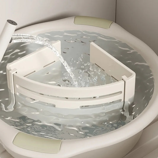 Weiße Badezimmerregale mit Handtuchhalter und Haken, Shampoo-Make-up-Aufbewahrungsorganisator, selbstklebendes, an der Wand montiertes Dusch-Eckregal