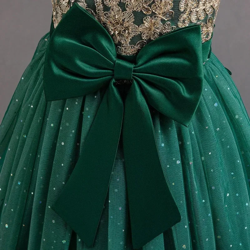 Mädchen Abschlussfeier Bankett Stickerei Paillettenkleid Hochzeitskleid Party Blumenkind Performance und bodenlanges Kleid.
