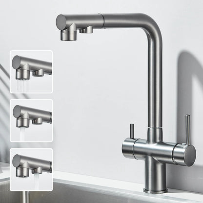 Filtered Kitchen Sink Faucet Pull Out Spray 360 Rotation Water Filter Tap Dual Sprayer Drinking Water Tap Vessel Sink Mixer