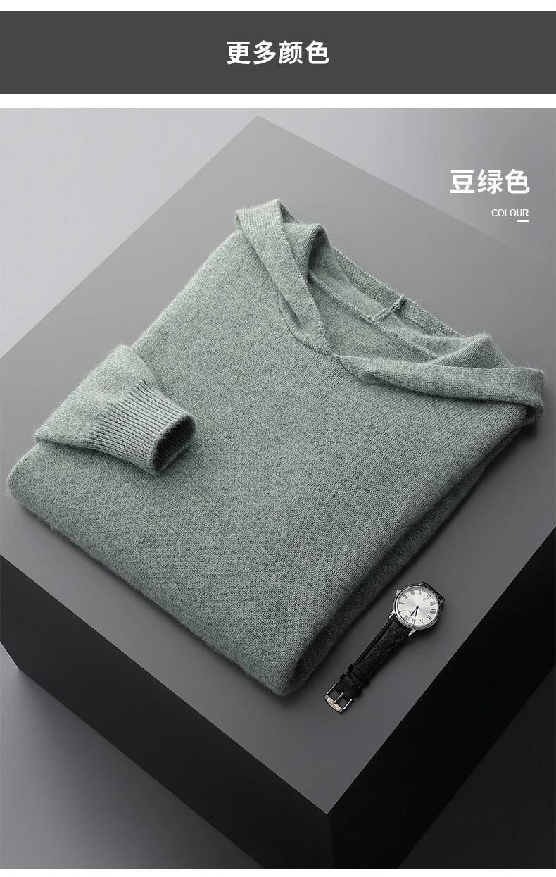 One-piece Hat with Pocket Men's Pullover 100% Cashmere Knitted Sweater Casual Comfortable Top Base Shirt Men's Clothing.