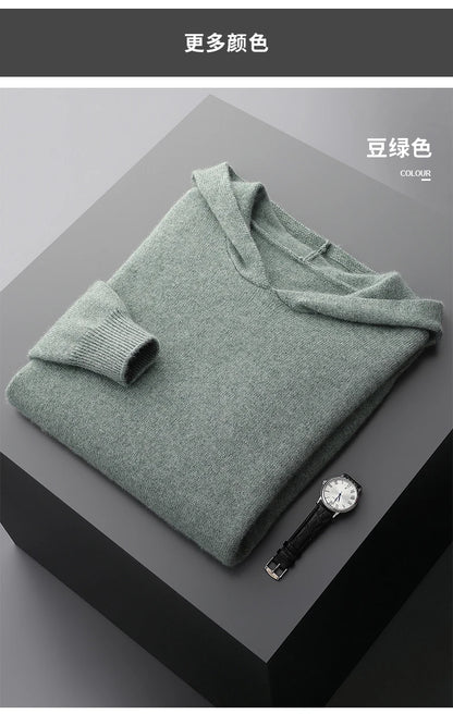 One-piece Hat with Pocket Men's Pullover 100% Cashmere Knitted Sweater Casual Comfortable Top Base Shirt Men's Clothing.