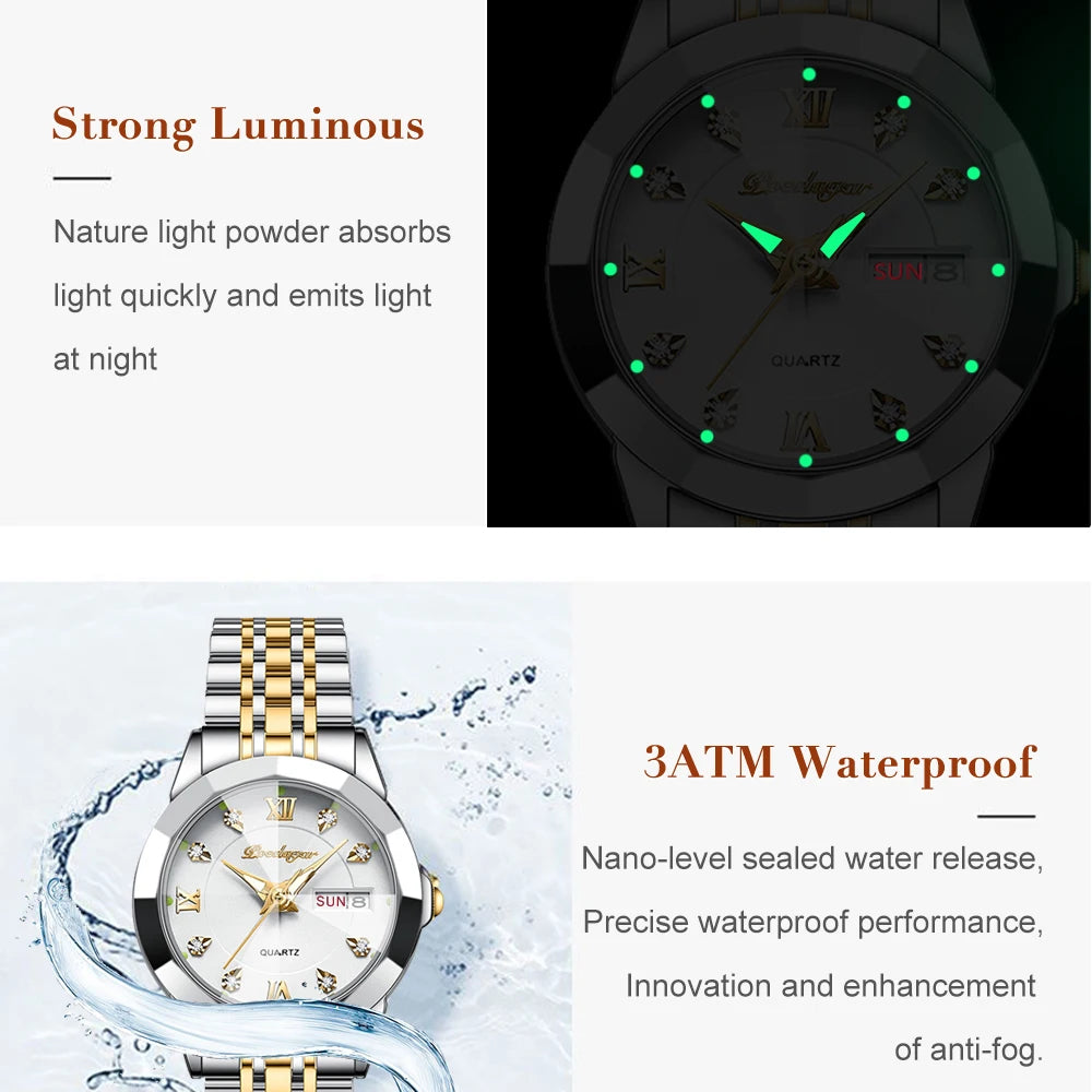 POEDAGAR Top Luxury Woman's Quartz Watch Waterproof Luminous Date Week Ladies Casual Watch Stainless Steel Elegant Women Watches.