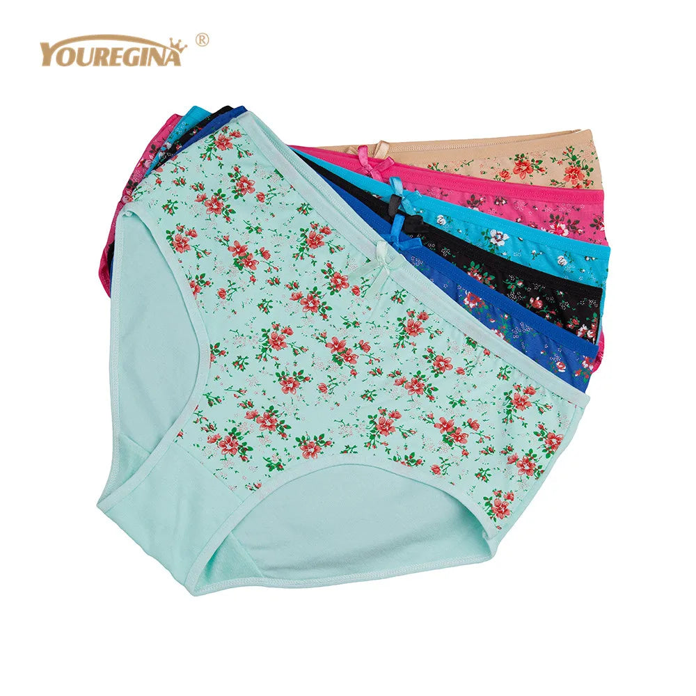 Women Panties Cotton Plus Size High Waist Print Panties Women's Floral Lingerie Briefs Ladies Under Wear 6 pcs/set.