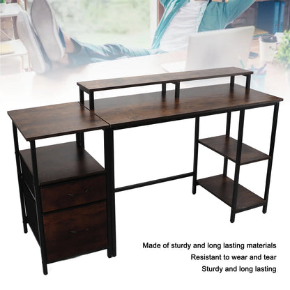 Home-Office-Computertisch, industrieller Computertisch, Vintage-Computertisch mit erhöhtem Regal für das Home Office