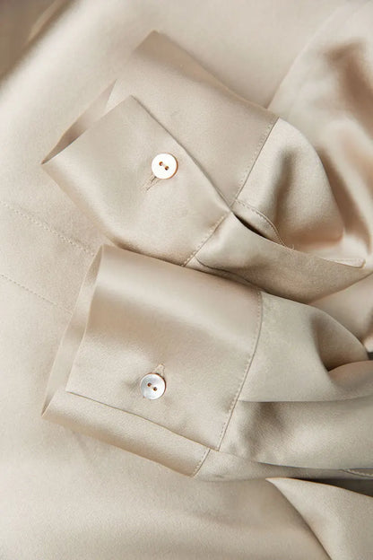 Women's French Style High Quality 40 MM Heavy Office Lady Solid Satin Silk Long Sleeve Shirt Ladies' Blouse.