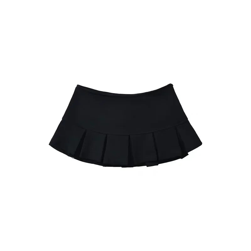 Mooyufon Fabric Y2K Mini Skirt Women Low Waist Wide Pleat Light Grey Sexy Vintage A-line Pleated Skirt Casual Skort Summer.