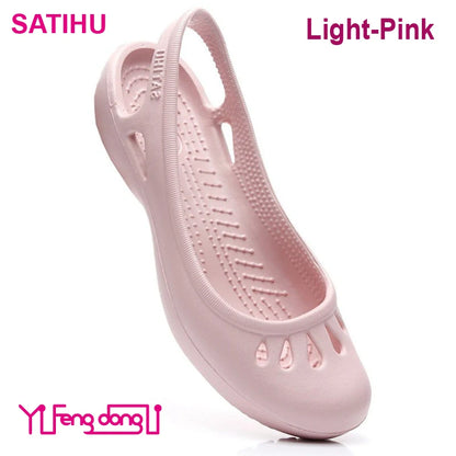 Certified Satihu Summer New Lightweight Anti Slip Hole Shoes  Clog For Women's Flat Bottom Sandals Nurse Outdoor Beach Jelly