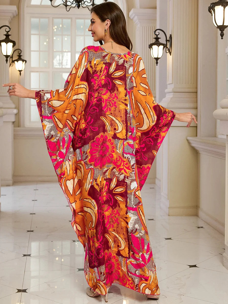 Kaftan-Kleider für Damen, Wellenhals-Badeanzug, Überwurf, Kaftan-Kleid, Übergröße, übergroßes langes Strandkleid.