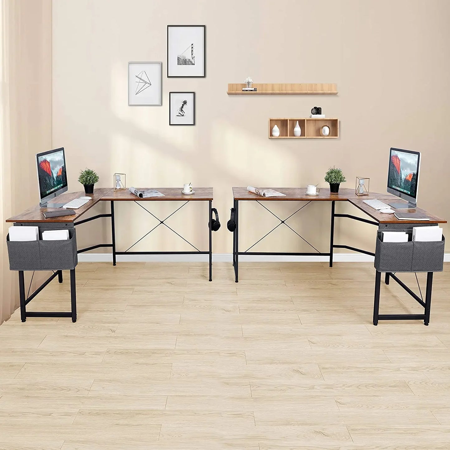 Homfa 66"(176cm) L-förmiger Schreibtisch, Computer-Gaming-Laptop-Schreibtisch, Heimbüro, Eck-Arbeitsplatz, Tisch, Arbeitstisch, 190 cm x 120 cm x 75 cm