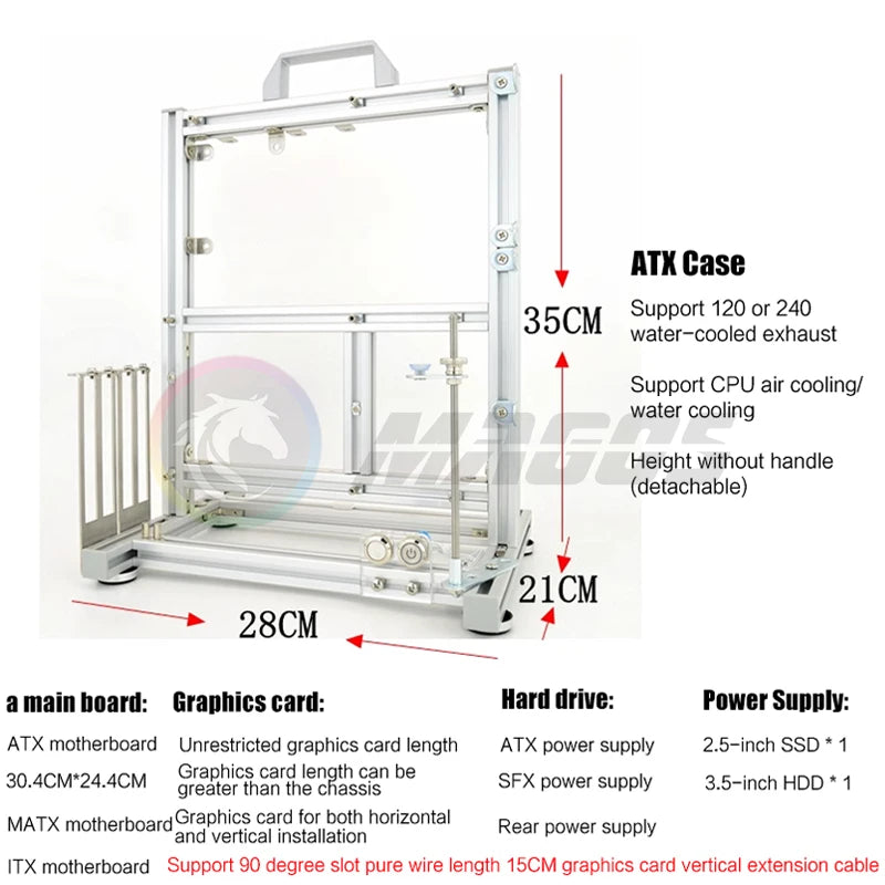 Open Computer Chassis DIY Creative Aluminum Frame Air Water Cooler 360 MOD ATX/ ITX / MATX Frame Desktop Case.