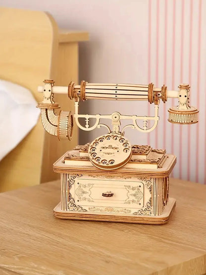 Creative Retro Telephone 3D Wooden Puzzle for Adults Tabletop Model Kits Decoration and Gift for Christmas Birthday.