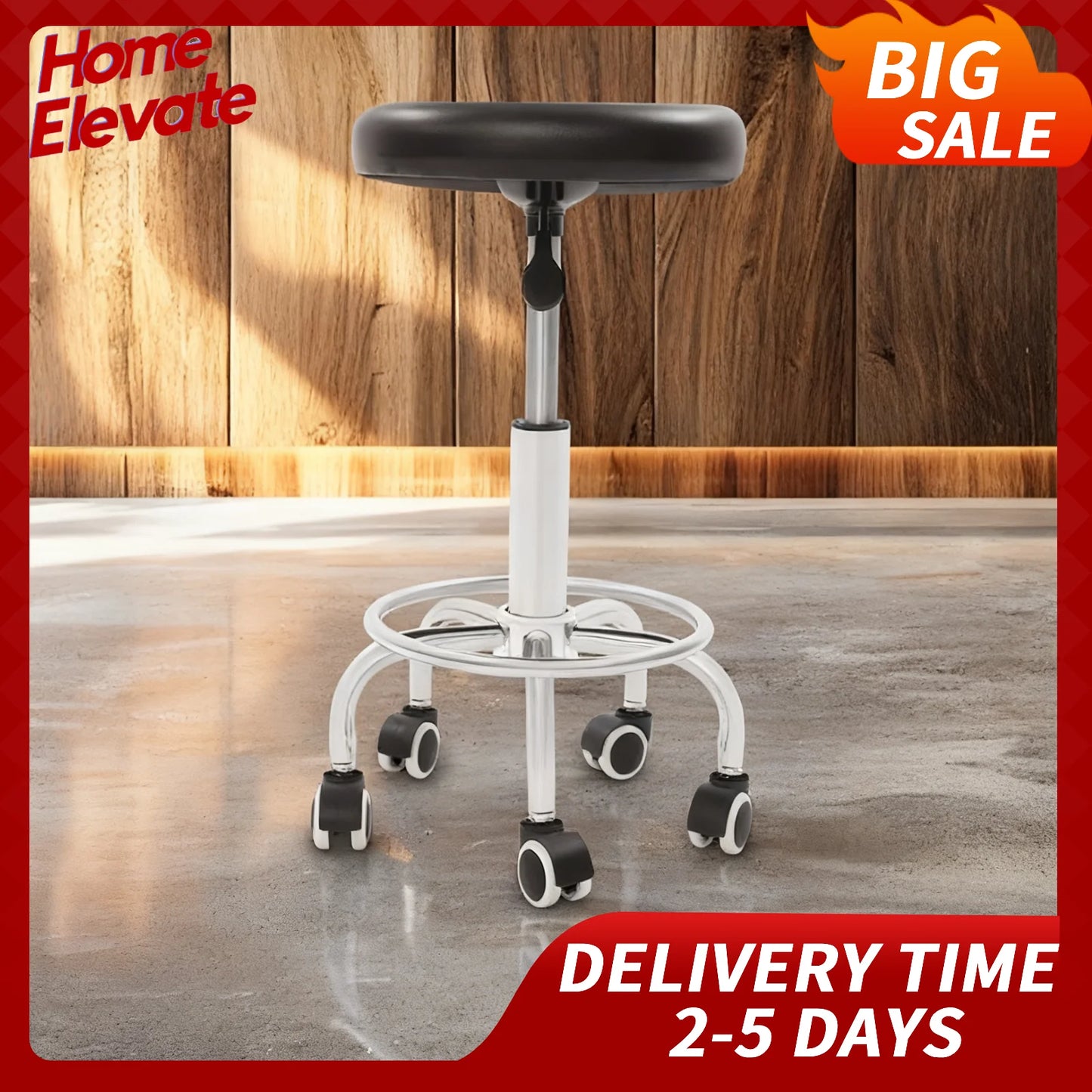 Verstellbarer Drehhocker mit 5 Rädern, 150 kg Fassungsvermögen, mobiler Rollstuhl, Büro, Salon, Labor, Garage, moderner ergonomischer Sitz