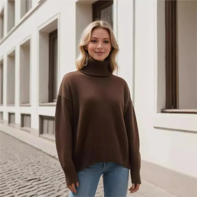 Herbst Und Winter Verdickte Rollkragenpullover frauen Lose Faul Gestrickte Pullover Silhouette Casual Pullover.