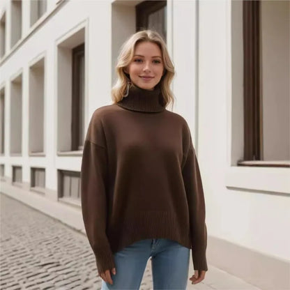 Herbst Und Winter Verdickte Rollkragenpullover frauen Lose Faul Gestrickte Pullover Silhouette Casual Pullover.