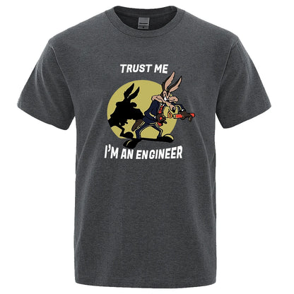 Trust Me Im An Engineer T Shirt For Men Pure Cotton Vintage T-Shirt Round Neck Engineering Tees Classic Man Clothes Oversized.