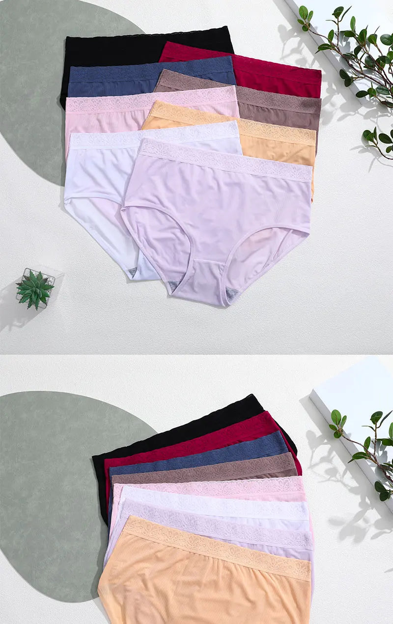 5Pcs Sexy Ice Silk Briefs Large Size Underwear 0XL-4XL Panty Women's Seamless Underwears 8 Solid Color Breathable Underpants.