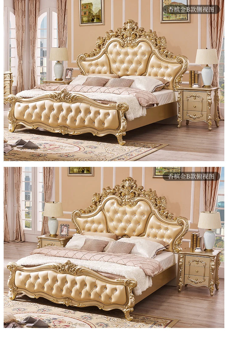 Gold Luxus gestepptes Doppelbett Holz Vintage weiche Einzelkopfteile Doppelbett Erwachsene Zuhause Camas De Dormitorio Möbel